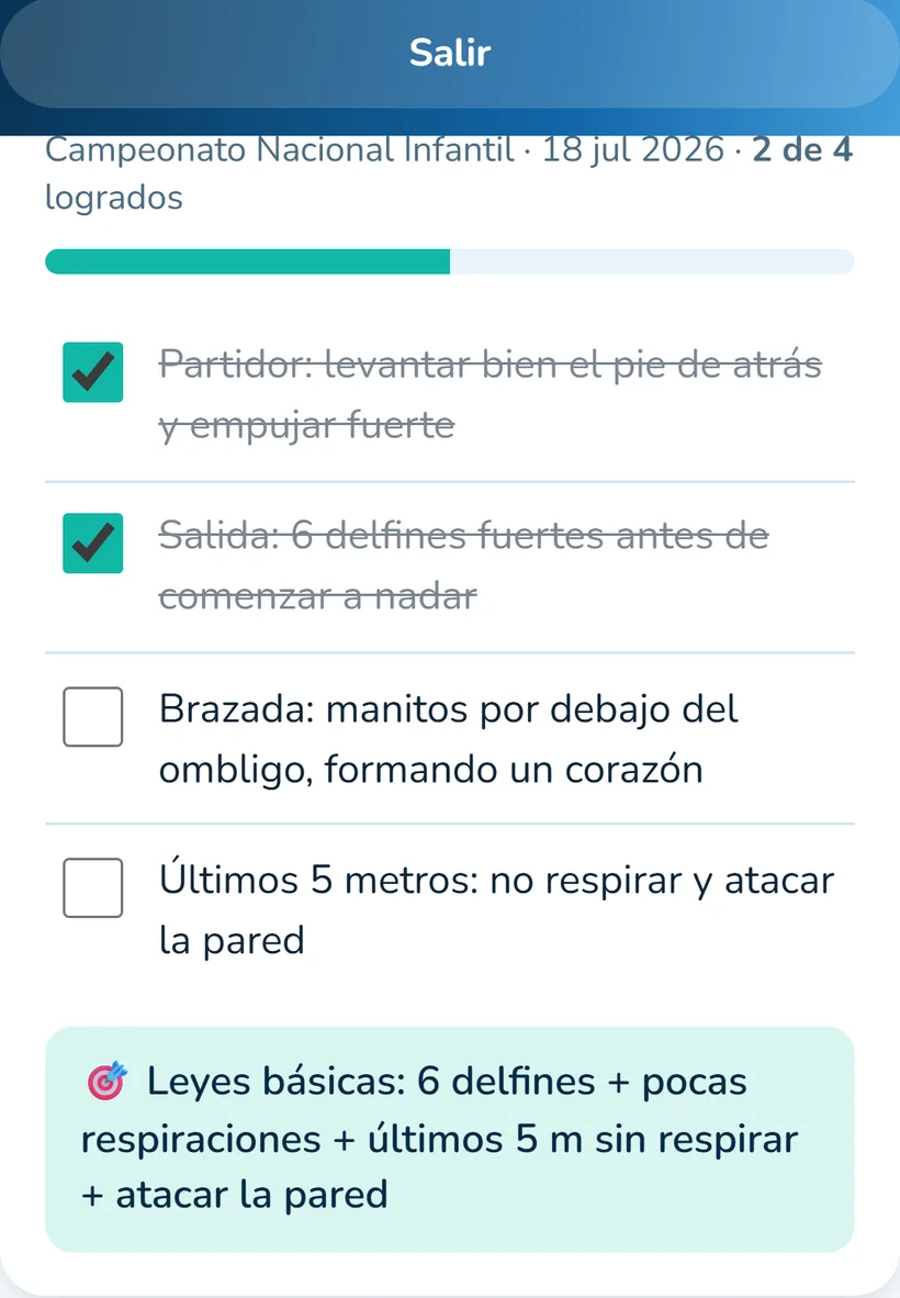 Tarjeta de misión con cuatro objetivos, dos ya tildados, y la regla «Leyes básicas» al pie.
